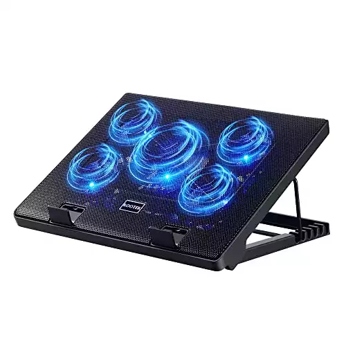 Kootek Laptop Cooling Pad 12"-17" Cooler Pad Chill Mat 5 Quiet Fans LED Lights and 2 USB 2.0 Ports Adjustable Mounts Laptop Stand Height Angle, Blue
